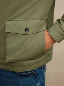 Khaki Green Borg Lined Shower Resistant Harrington Jacket