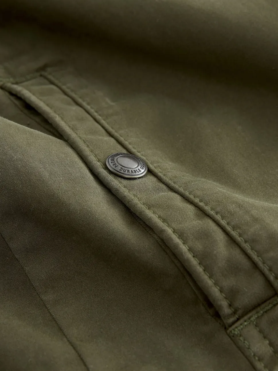 Khaki Green Borg Lined Zip Through Funnel Jacket