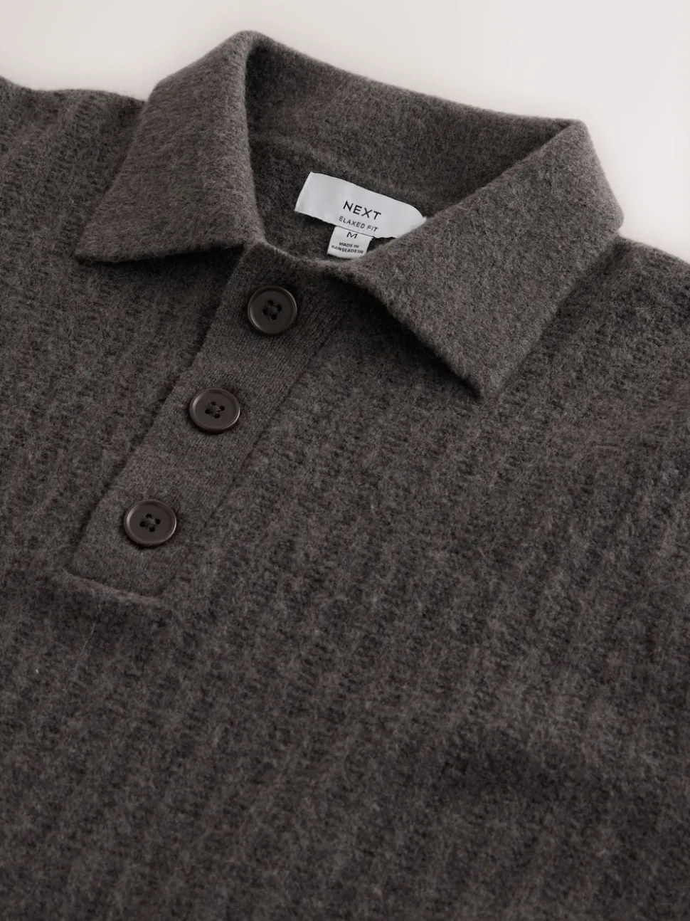 Khaki Green Cosy Rib Knit Long Sleeve Polo Shirt with Wool