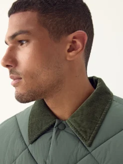 Khaki Green Diamond Quilted Padded Jacket