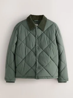 Khaki Green Diamond Quilted Padded Jacket