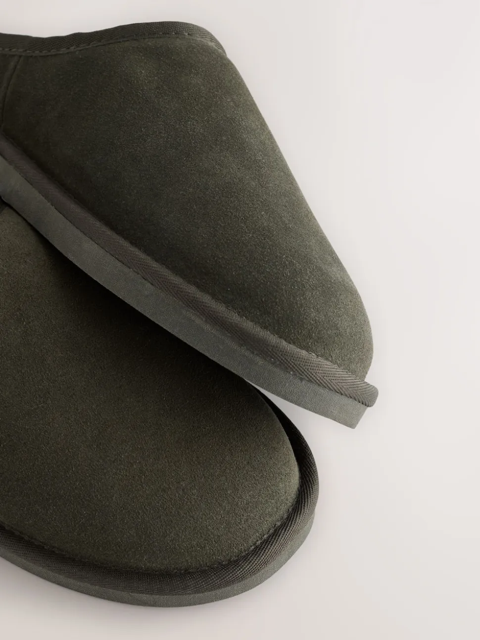 Khaki Green Faux Fur Lined Signature Suede Mule Slippers