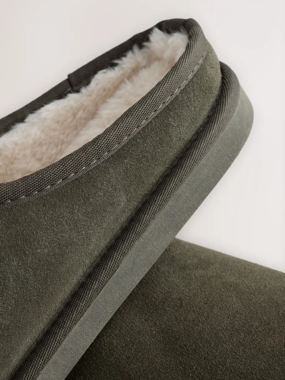 Khaki Green Faux Fur Lined Signature Suede Mule Slippers