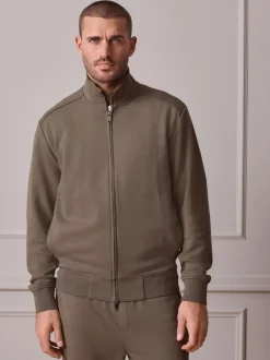 Khaki Green Funnel Neck Zip Through Signature Sweatshirt with Modal
