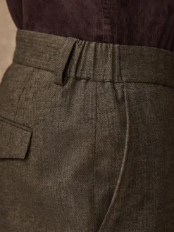 Khaki Green Herringbone Regular Fit Smart Brushed Cotton Trousers