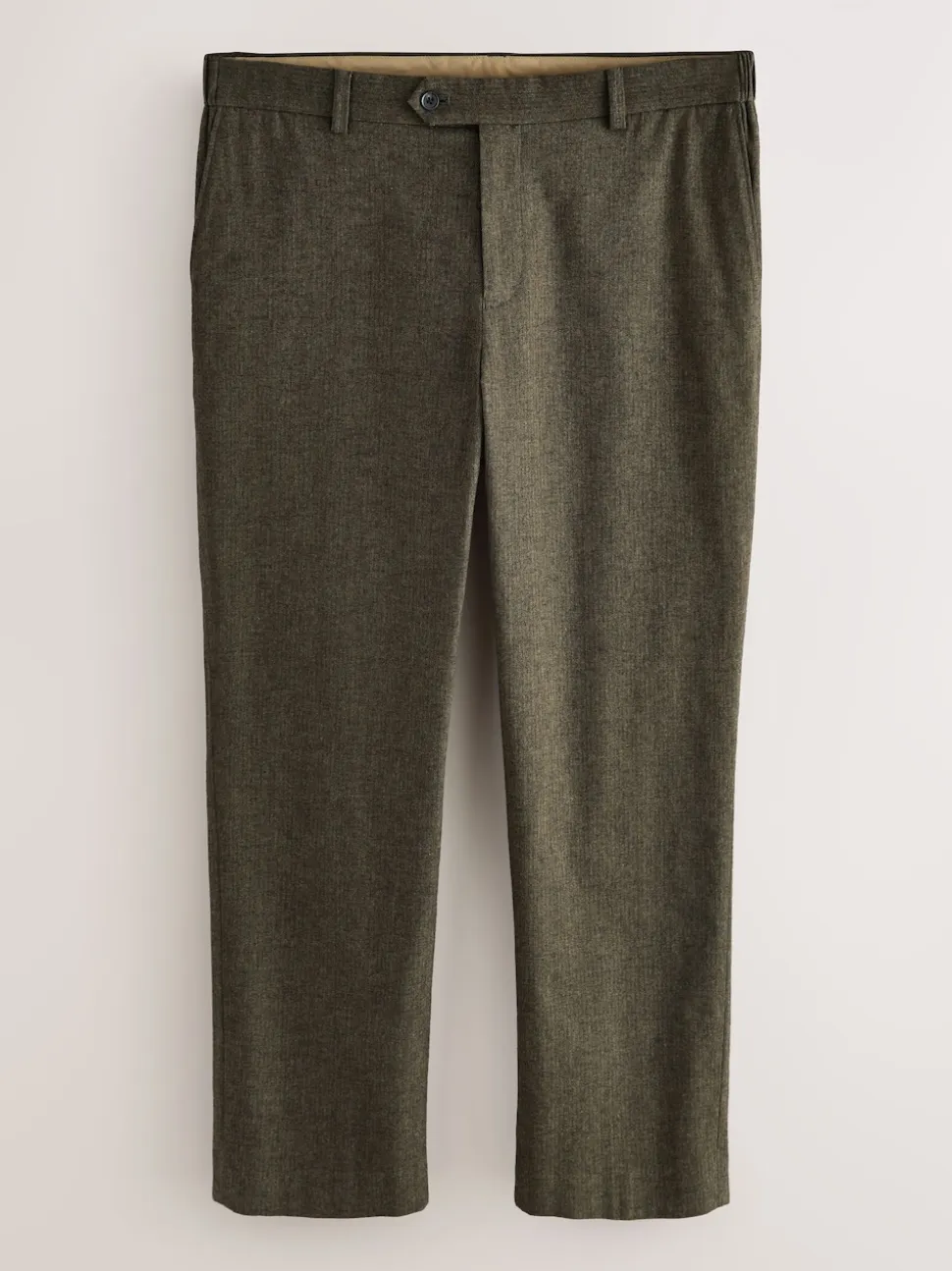 Khaki Green Herringbone Regular Fit Smart Brushed Cotton Trousers