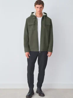 Khaki Green Hooded Borg Fleece Lined Shacket
