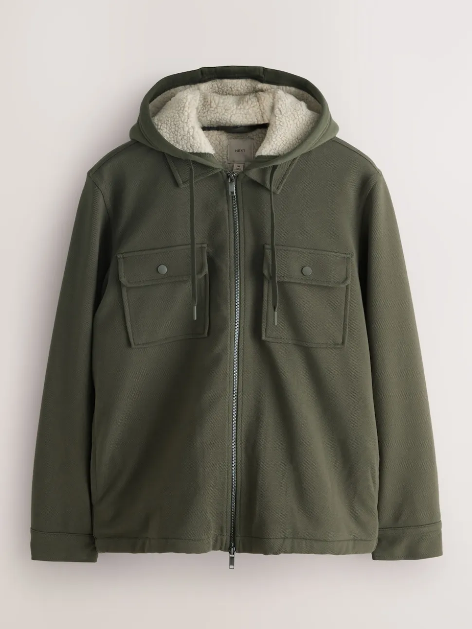 Khaki Green Hooded Borg Fleece Lined Shacket