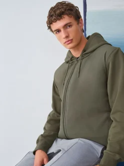 Khaki Green Hooded Hybrid Full Zip Jacket