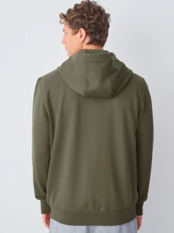 Khaki Green Hooded Hybrid Full Zip Jacket