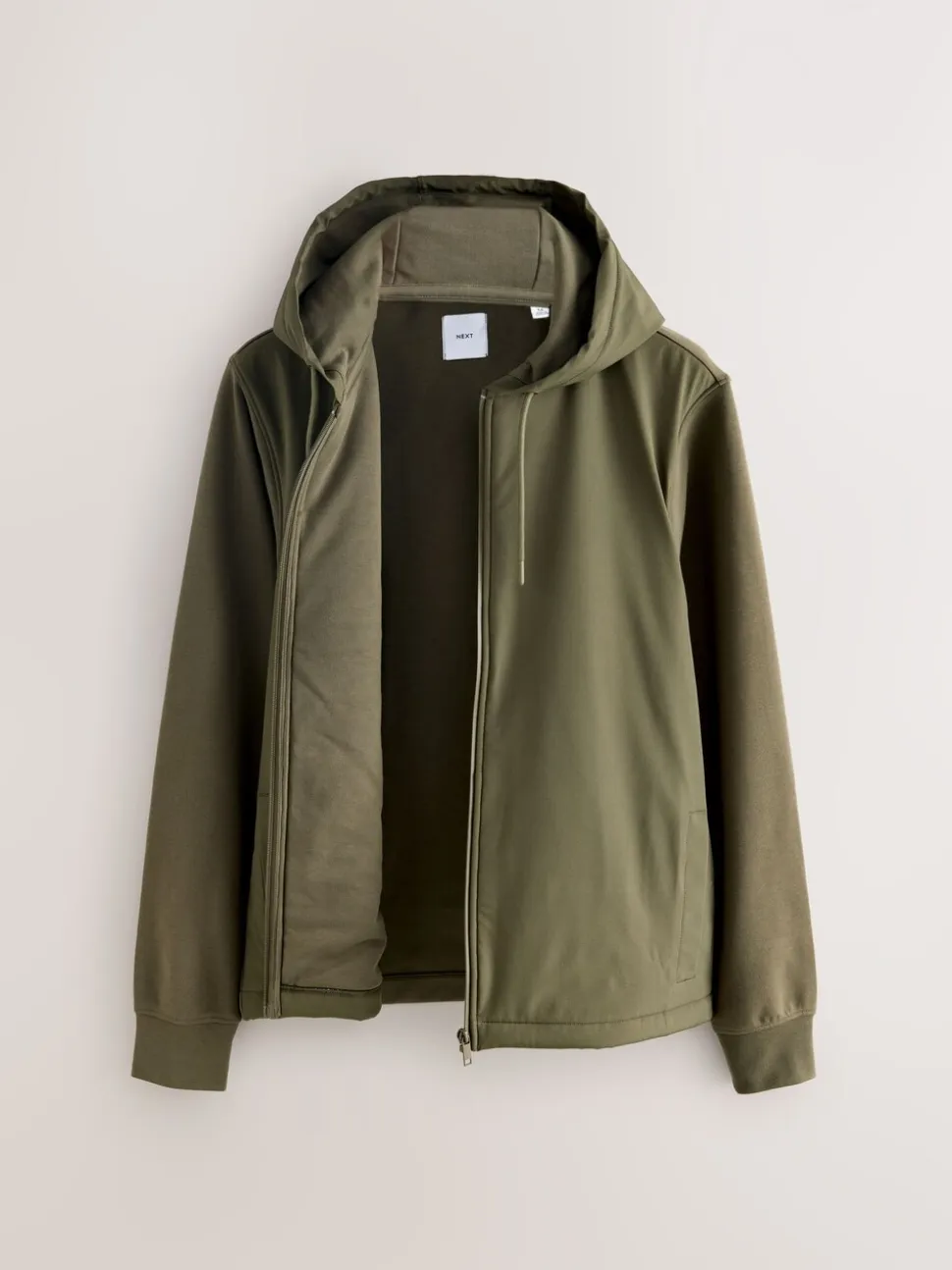 Khaki Green Hooded Hybrid Full Zip Jacket