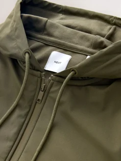 Khaki Green Hooded Hybrid Full Zip Jacket