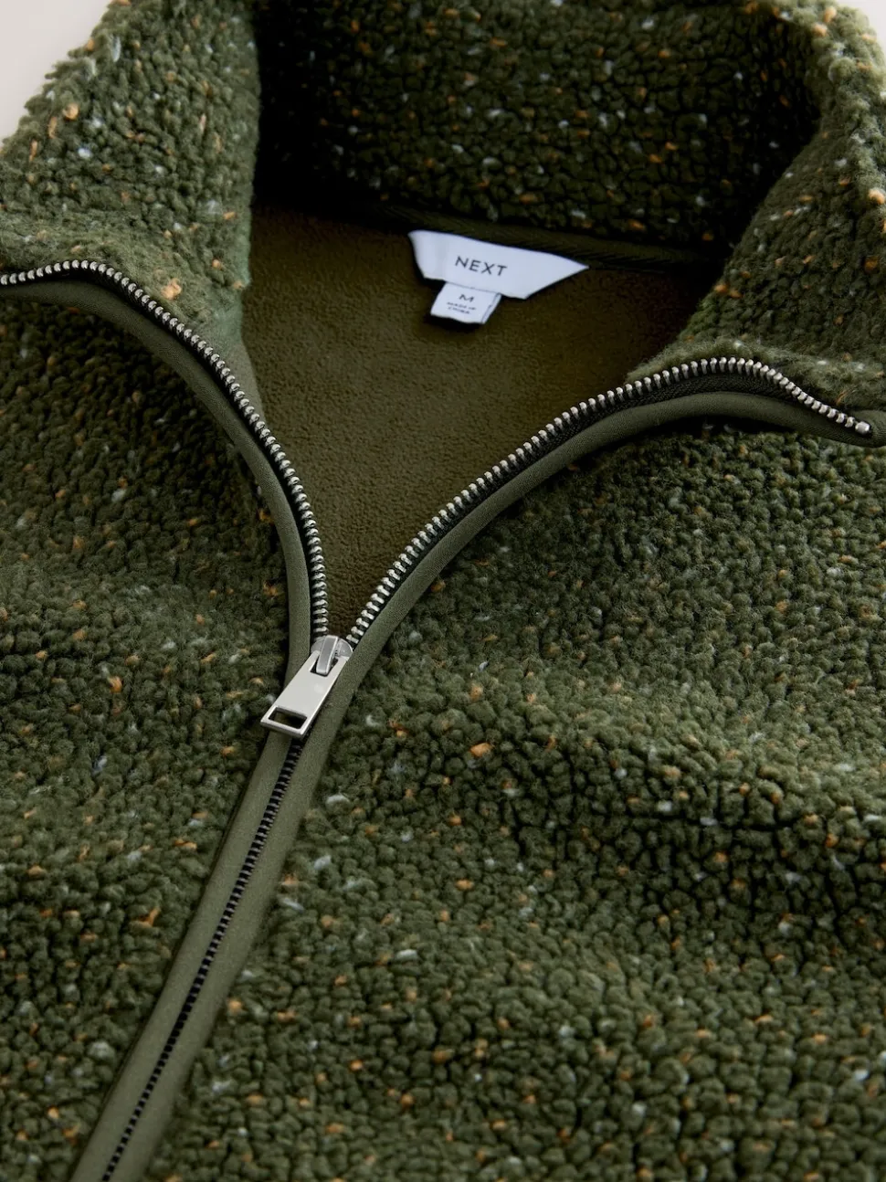 Khaki Green Nep Zip Through Funnel Borg Fleece