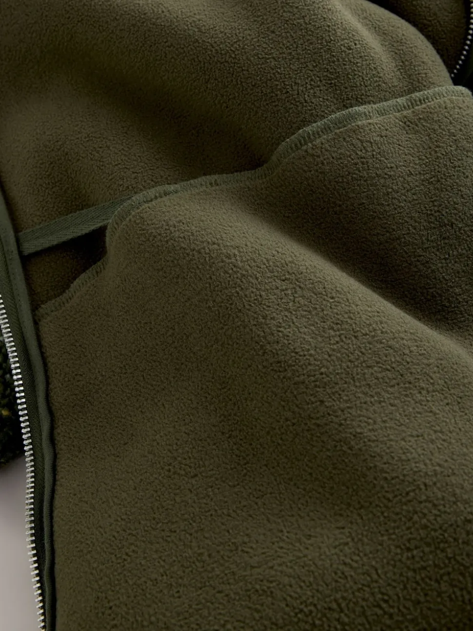Khaki Green Nep Zip Through Funnel Borg Fleece