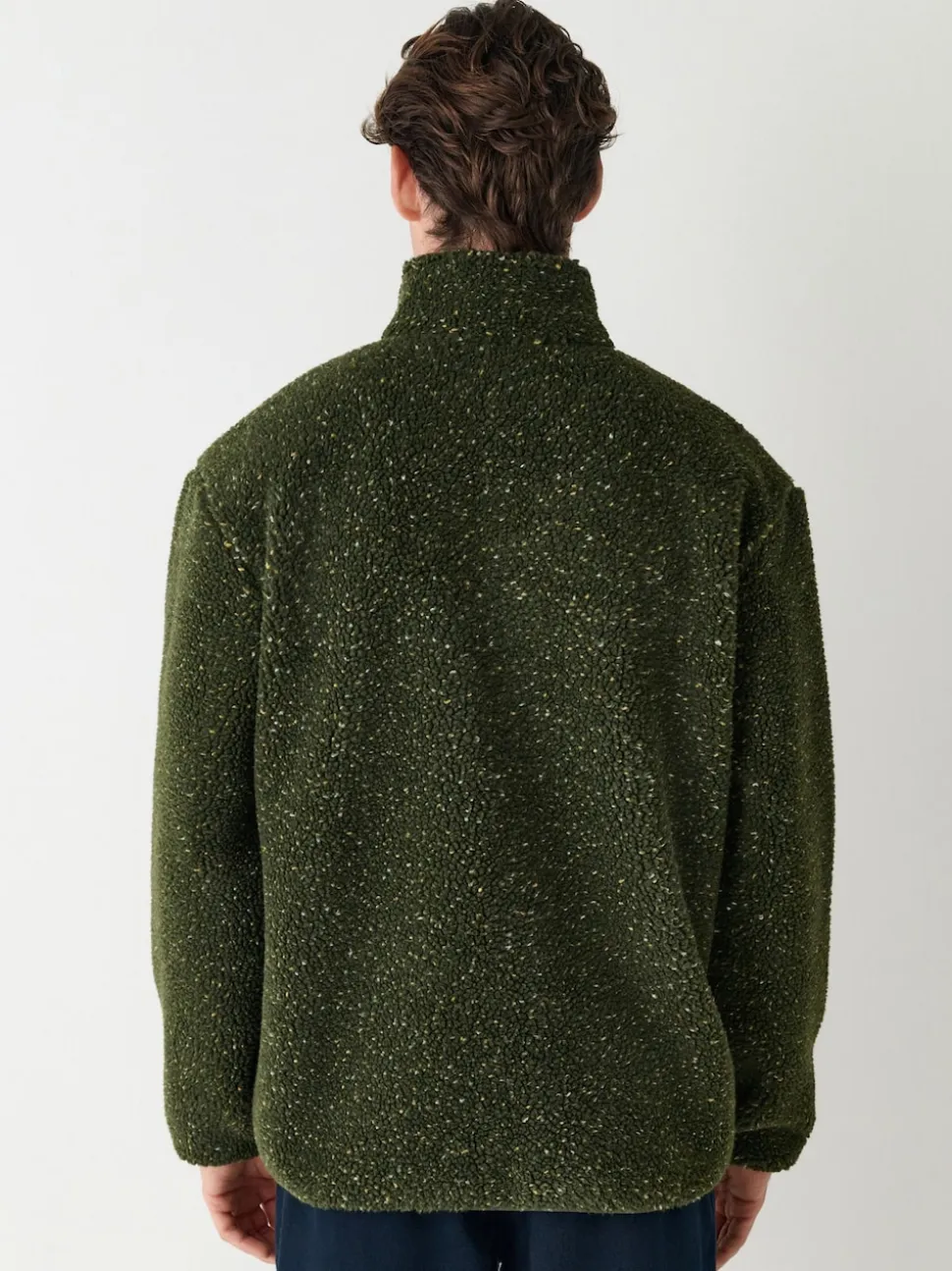 Khaki Green Nep Zip Through Funnel Borg Fleece