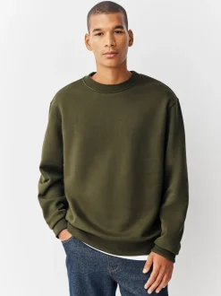 Khaki Green Regular Fit Heavyweight Cotton Rich Crew Neck Sweatshirt