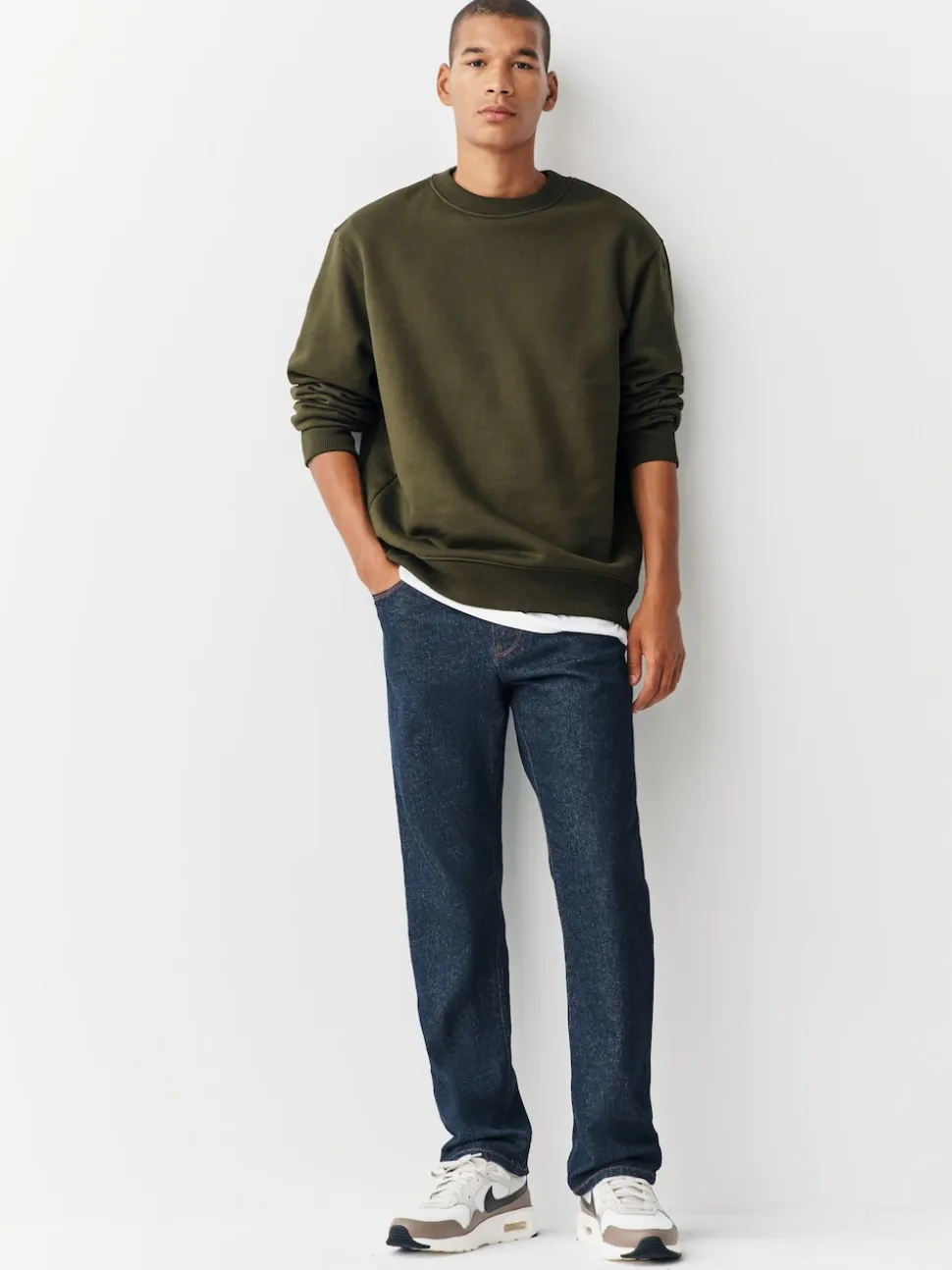 Khaki Green Regular Fit Heavyweight Cotton Rich Crew Neck Sweatshirt
