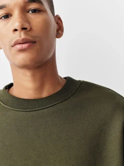 Khaki Green Regular Fit Heavyweight Cotton Rich Crew Neck Sweatshirt