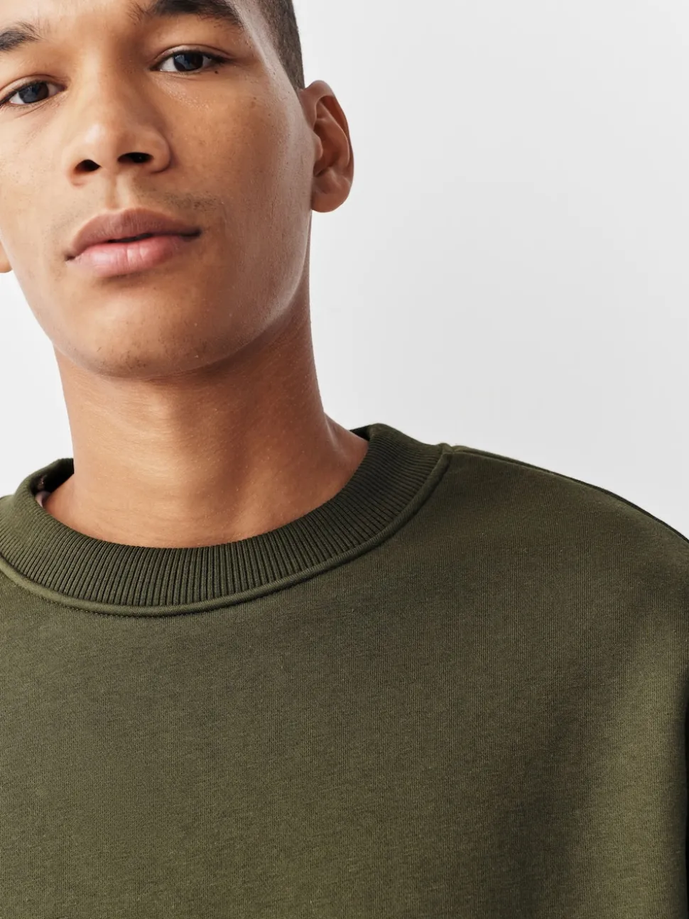 Khaki Green Regular Fit Heavyweight Cotton Rich Crew Neck Sweatshirt