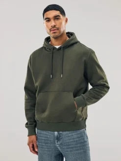 Khaki Green Regular Fit Heavyweight Cotton Rich Jersey Hoodie