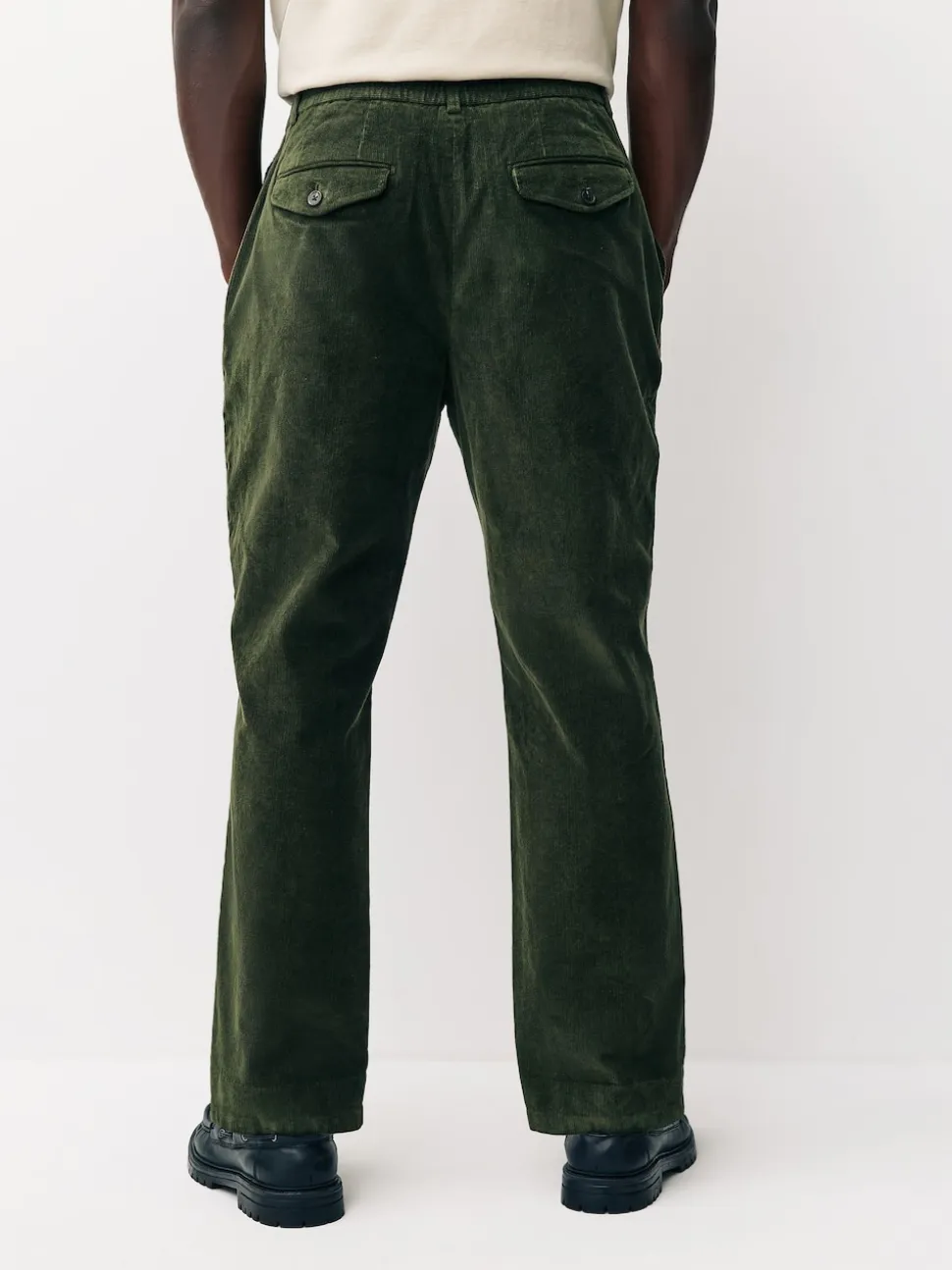 Khaki Green Regular Fit Smart Cotton Rich Corduroy Elasticated Waistband Trousers