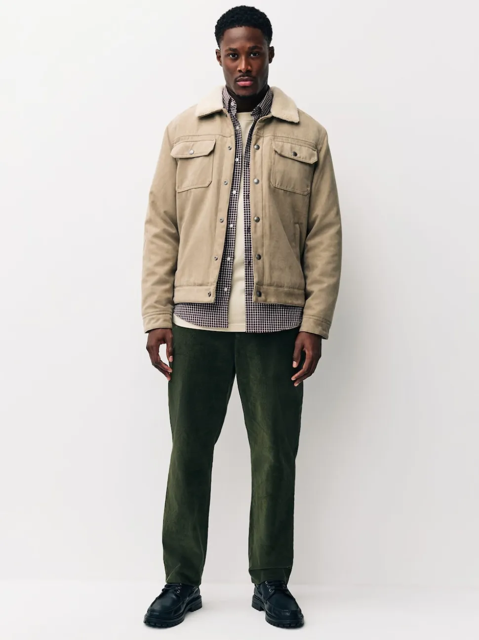 Khaki Green Regular Fit Smart Cotton Rich Corduroy Elasticated Waistband Trousers