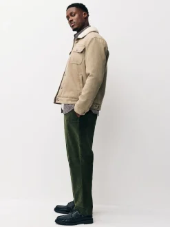 Khaki Green Regular Fit Smart Cotton Rich Corduroy Elasticated Waistband Trousers
