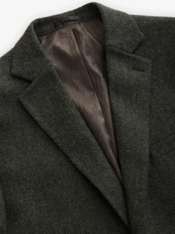 Khaki Green Regular Fit Wool Rich Herringbone Blazer