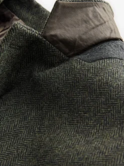 Khaki Green Regular Fit Wool Rich Herringbone Blazer