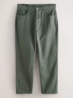 Khaki Green Regular Tapered Fit 5 Pocket Soft Touch Trousers