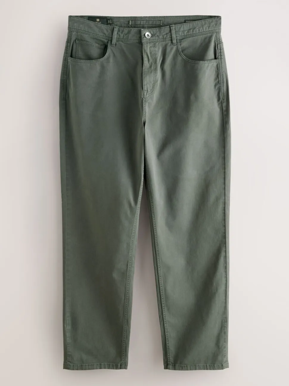 Khaki Green Regular Tapered Fit 5 Pocket Soft Touch Trousers