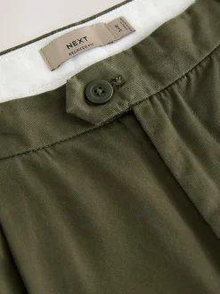 Khaki Green Relaxed Tapered Fit Twin Pleated Stretch Chinos Trousers