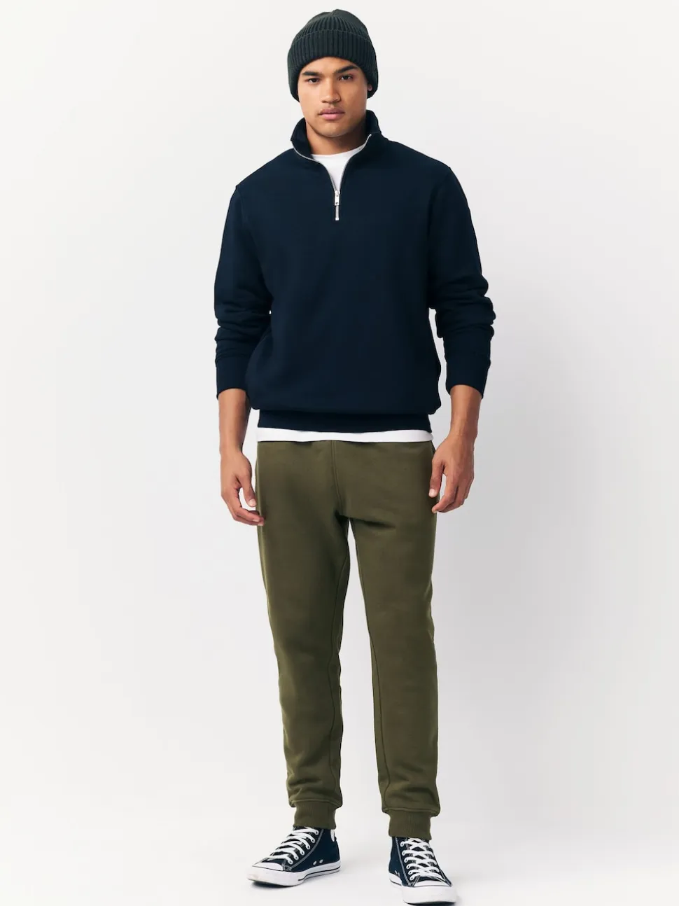 Khaki Green Slim Fit Slim Fit Brushback Heavyweight Joggers