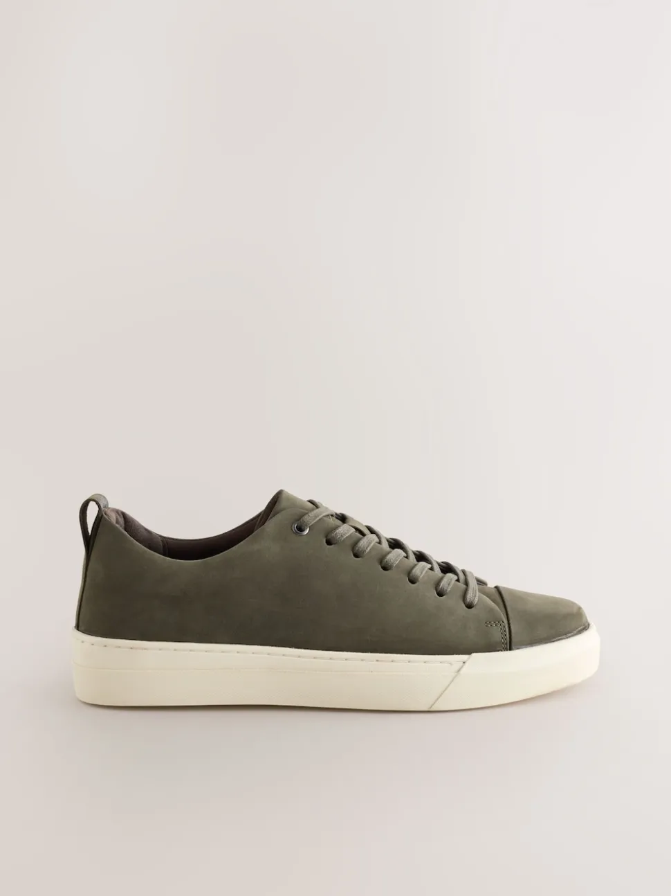 Khaki Green Smart Casual Toe Cap Leather Longline Trainers