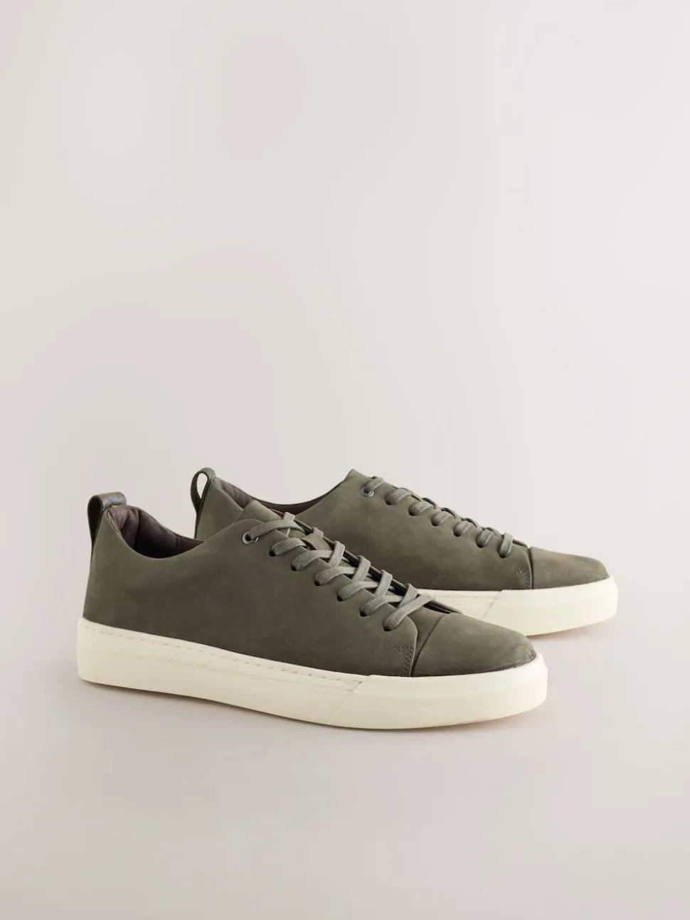 Khaki Green Smart Casual Toe Cap Leather Longline Trainers