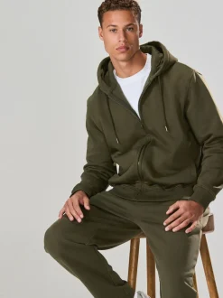 Khaki Green Straight Fit Brushback Heavyweight Joggers