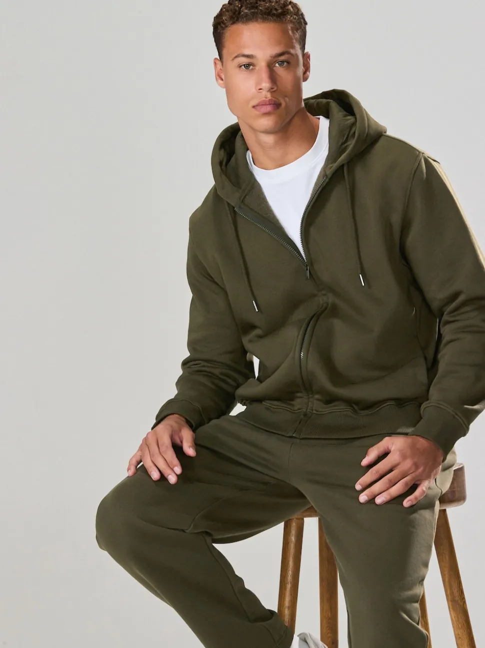 Khaki Green Straight Fit Brushback Heavyweight Joggers