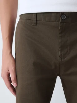 Khaki Green Straight Fit Stretch Chinos Trousers
