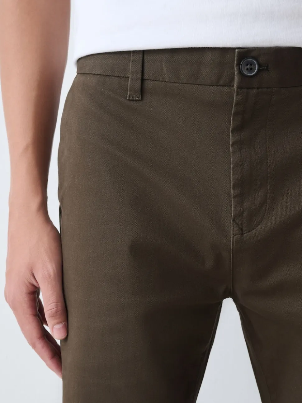 Khaki Green Straight Fit Stretch Chinos Trousers