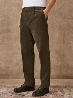 Khaki Green Straight Fit Smart Cotton Rich Cord Trousers