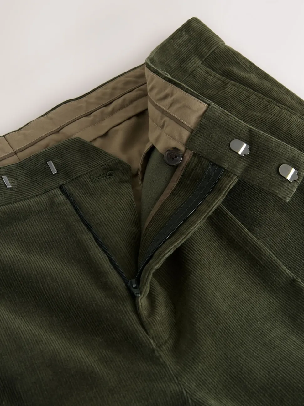 Khaki Green Straight Fit Smart Cotton Rich Cord Trousers