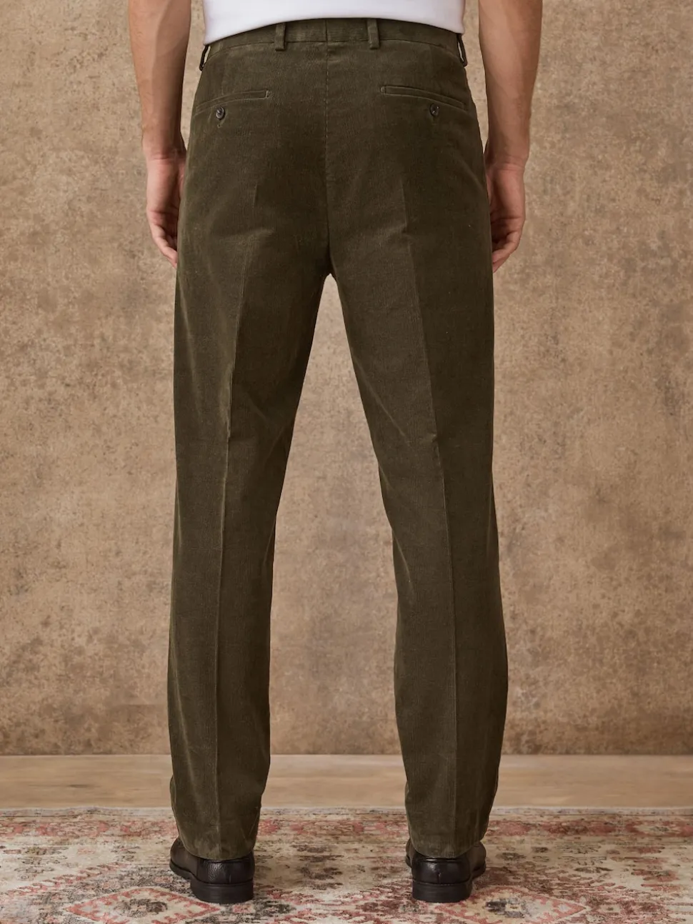 Khaki Green Straight Fit Smart Cotton Rich Cord Trousers