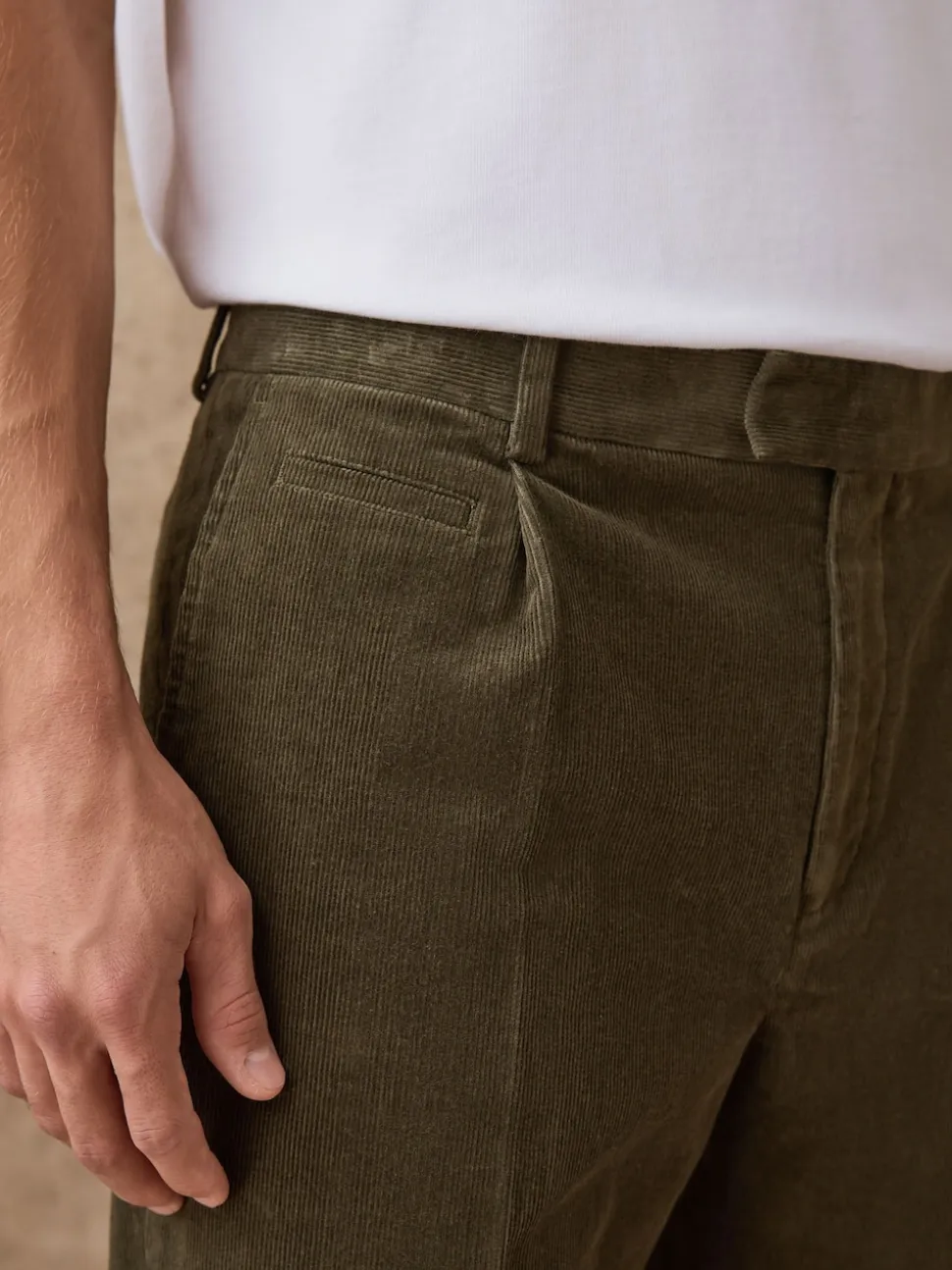 Khaki Green Straight Fit Smart Cotton Rich Cord Trousers
