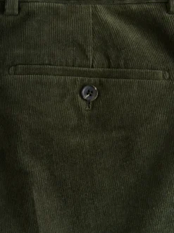 Khaki Green Straight Fit Smart Cotton Rich Cord Trousers