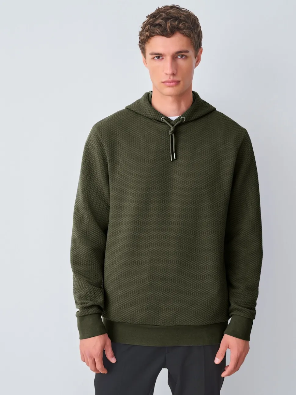 Khaki Green Textured Overhead Hoodie