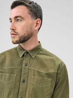 Khaki Green Twin Pocket Western Style Long Sleeve Shirt