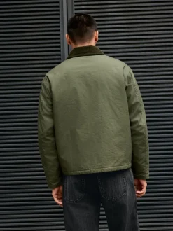 Khaki Green Wax Corduroy Collar Barn Jacket