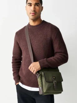 Khaki Green Wax Cotton Cross-Body Bag