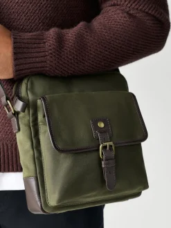 Khaki Green Wax Cotton Cross-Body Bag