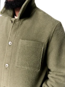 Khaki Green Wool Look Fleece Shacket